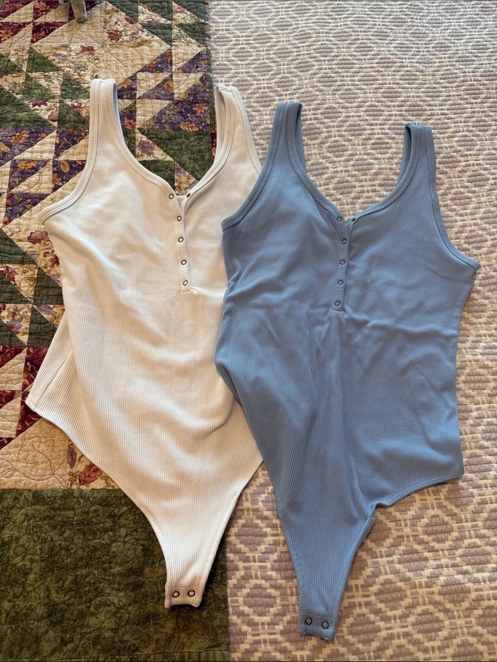 TWO Abercrombie & Fitch Ribbed Snap Front Bodysuits - Picture 1 of 7
